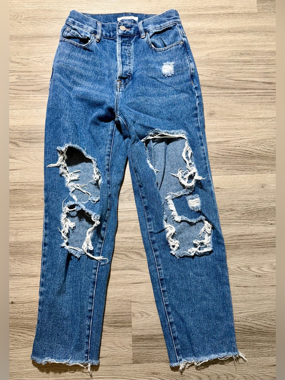 PacSun Women’s Jeans High Rise Straight Leg Size 24 Blue Distressed Raw Hem